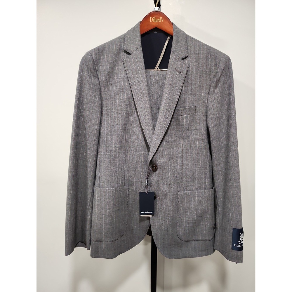 Psycho Bunny NWT Wool Blend 2 Piece Suit Mens Grey Blazer 42R Slacks 34R NEW